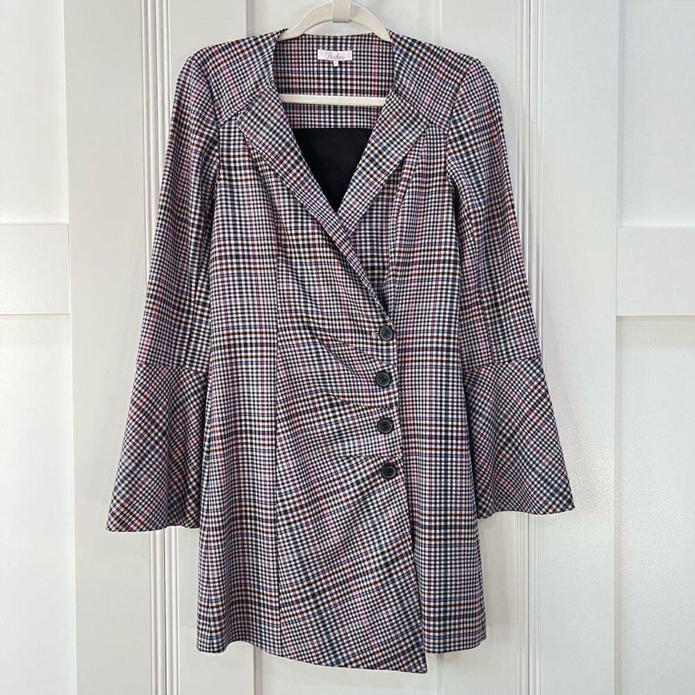 Parker Derby Blazer Mini Dress Women’s 4 Plaid Pink 4 Button Closure Workwear